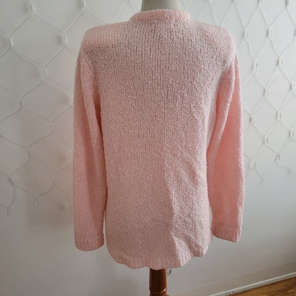 Vintage Cozy Pink Women's Sweater • Open Cardigan • Boucle Knit • Size Large - Picture 4 of 6